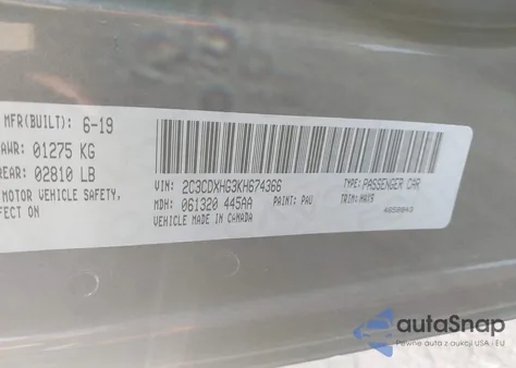 2019 Dodge Charger Gt Rwd из США, поврежденный, VIN 2C3CDXHG3KH674366